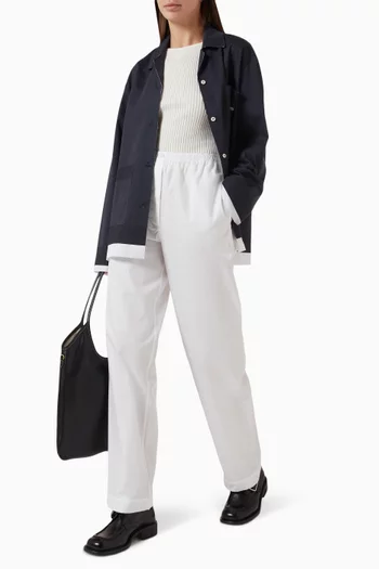 Embroidered-logo Pyjama Pants in Cotton Poplin