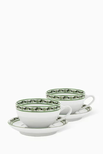 Maiolica Verde Coffee Cups & Saucers, Set of 2