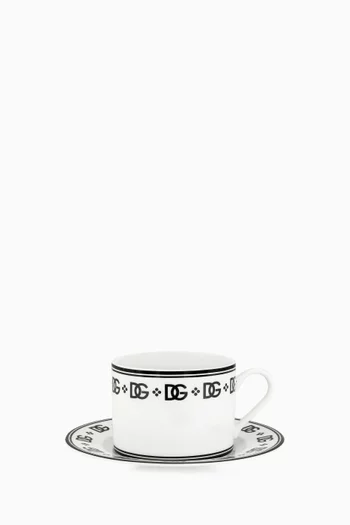 Set of 2 Porcelain Teacups with Saucers