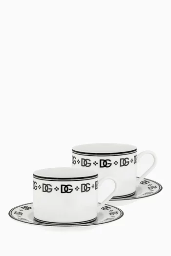 Set of 2 Porcelain Teacups with Saucers