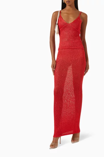 تنورة كارولينا طويلة مطرزة بالترتر مزيج قطن