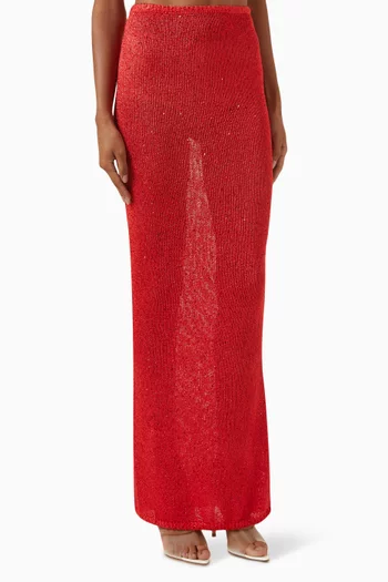 تنورة كارولينا طويلة مطرزة بالترتر مزيج قطن