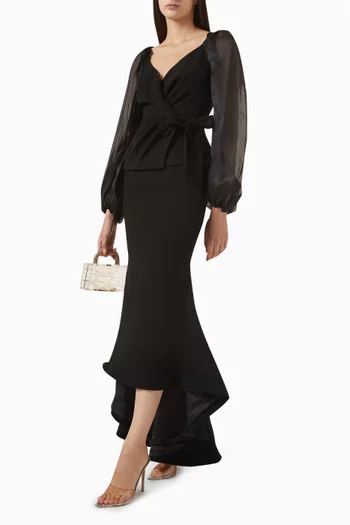 Balloon-sleeve Midi Dress