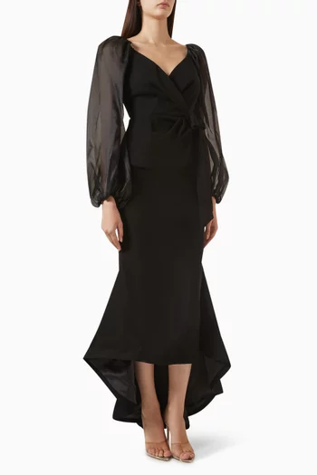 Balloon-sleeve Midi Dress