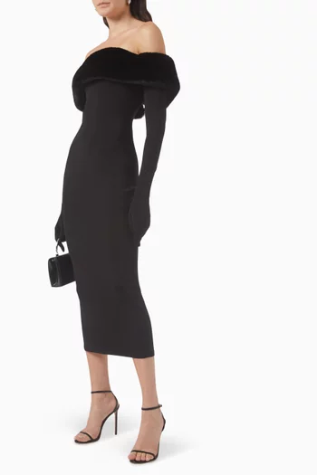 Yazi Off-shoulder Midi Dress in Silk Blend