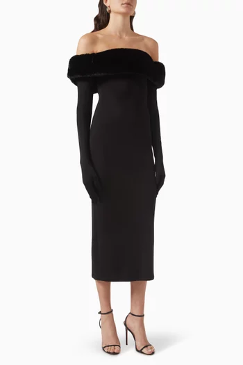 Yazi Off-shoulder Midi Dress in Silk Blend