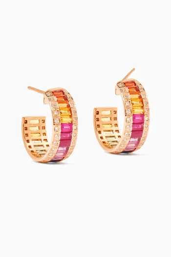 Noor Baguette Sapphires & Diamond Hoop Earrings in 18kt Rose Gold