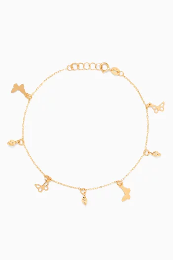 Bianca Butterfly Charm Bracelet With Delicate Gold Beds in 18kt Yellow Gold