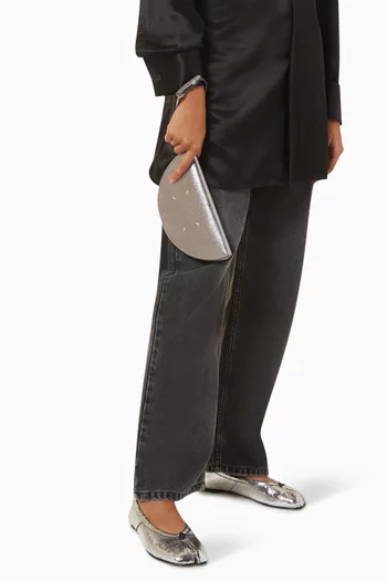 Mini Half Moon Pouch in Metallic Saffiano Leather