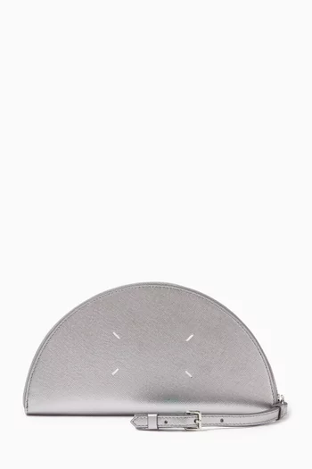 Mini Half Moon Pouch in Metallic Saffiano Leather