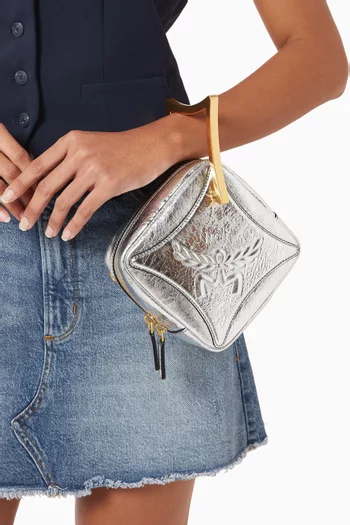 Diamond Logo Crossbody Bag in Metallic Calf Leather