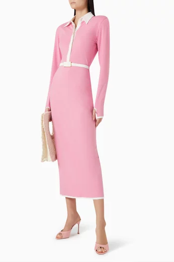 Long-sleeve Polo Maxi Dress in Jersey