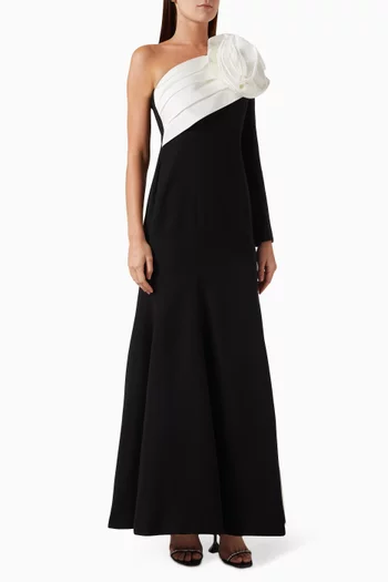 One-shoulder Cape Gown in Scuba Crepe & Agate Silk