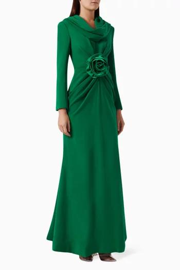 Long-sleeve Hooded Gown in Velvet Crepe