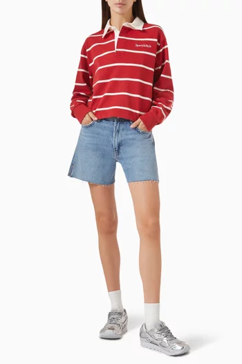 Serif Logo Cropped Rugby Polo Shirt