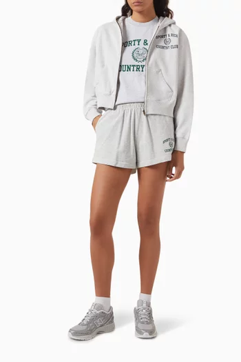 Varsity Crest Crop Zip Hoodie in Cotton