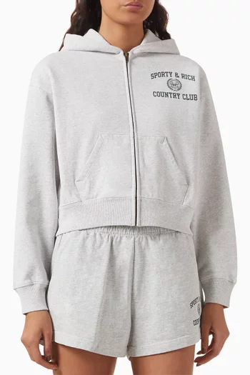 Varsity Crest Crop Zip Hoodie in Cotton