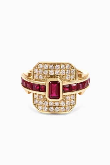 Shield Diamond & Ruby Little Finger Ring in 18kt Gold