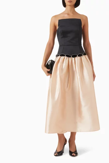 Crystal-trim Bell Midi Dress in Taffeta