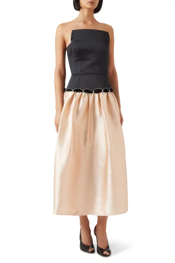Crystal-trim Bell Midi Dress in Taffeta