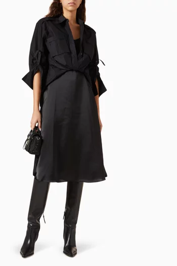 Draped Shirt Combo Slip Midi Dress in Poplin & Satin