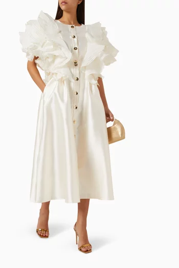 فستان متوسط الطول بكشكش ستان