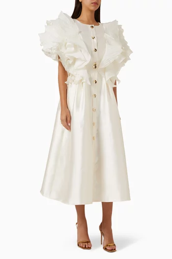 فستان متوسط الطول بكشكش ستان