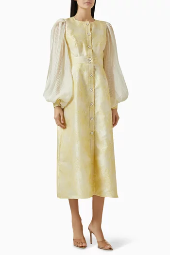 Pleated Slit-sleeves Midi Dress