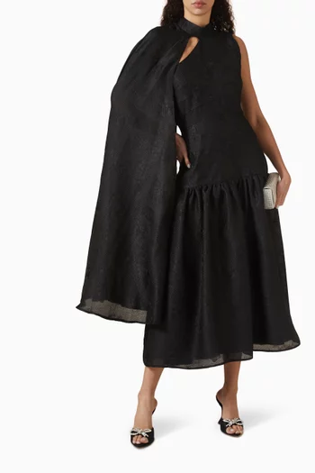 Cape Midi Dress in Floral Jacquard