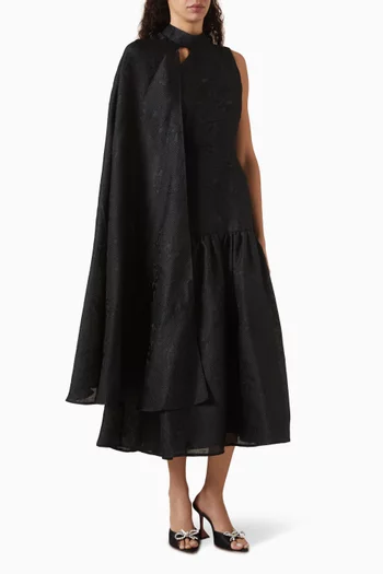 Cape Midi Dress in Floral Jacquard