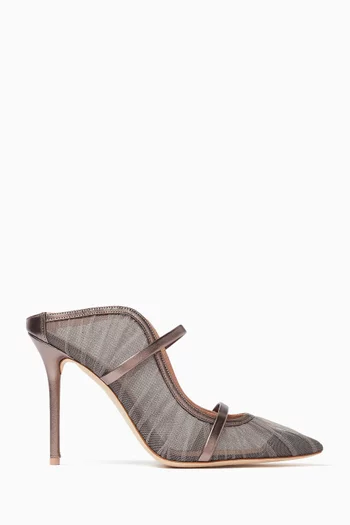 Maureen 100 Mules in Tulle & Metallic Leather