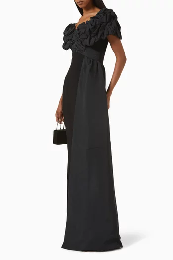 Off-shoulder Scrunch Gown in Taffeta & Crepe