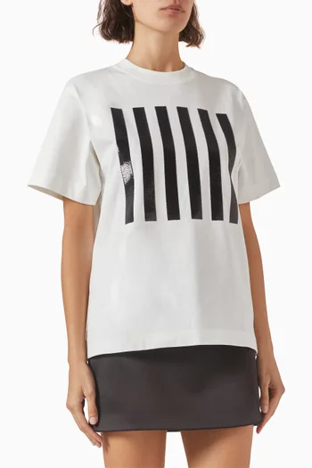 تي شيرت مخطط بقصة مربعة قطن