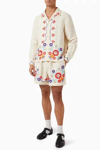 Beaded Garden Party Shorts in Linen