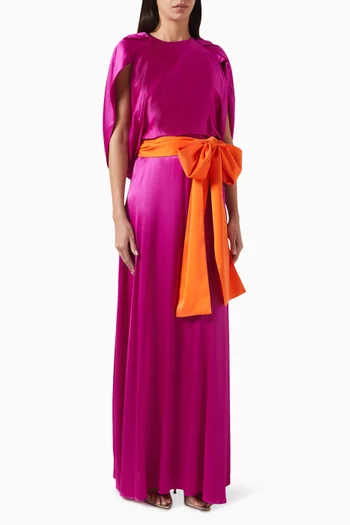 Sax Belted Maxi Dress in Silk Blend