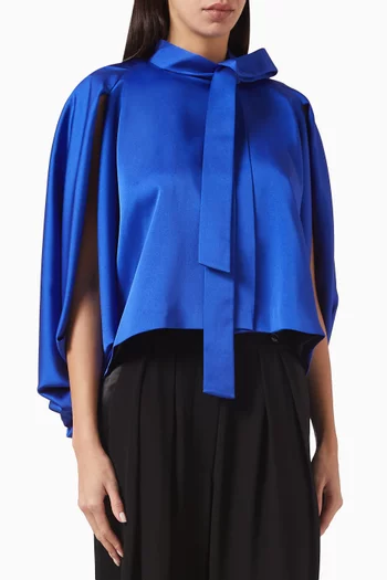 Scarf-neck Crop Blouse in Satin