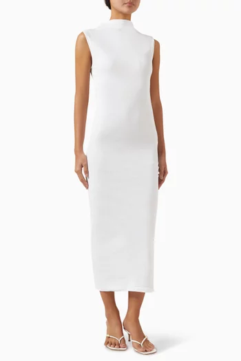 Rose Ribbed Midi Dress in Cotton-jersey