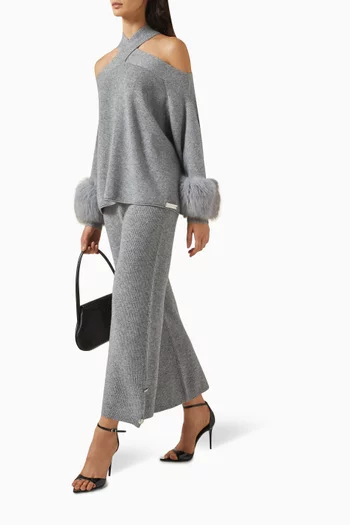Criss-cross Fur-trimmed Sweater in Wool-cashmere Blend