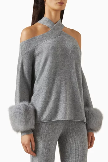 Criss-cross Fur-trimmed Sweater in Wool-cashmere Blend
