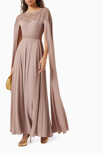 Embellished Cape-sleeve Dress