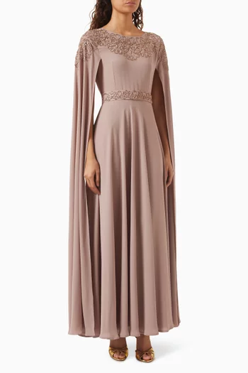 Embellished Cape-sleeve Dress