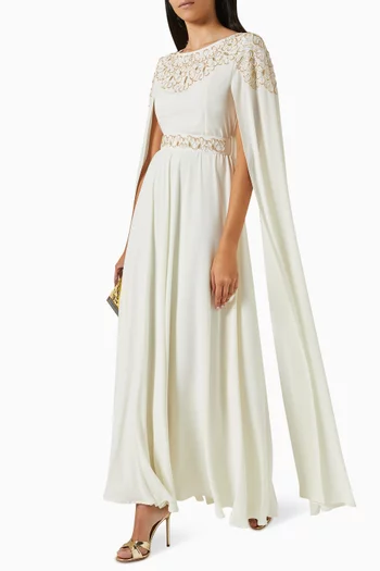 Embellished Cape-sleeve Dress