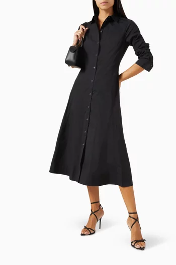 Goldie Shirt Midi Dress in Stretch Cotton Poplin