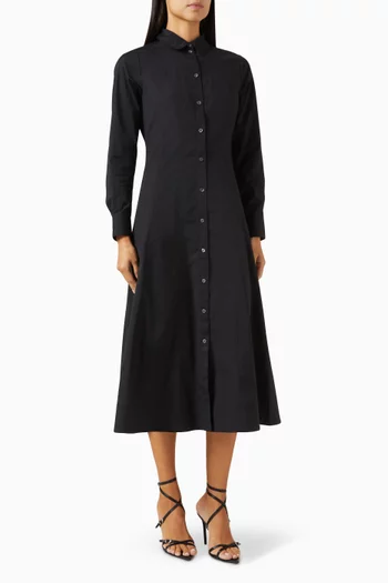 Goldie Shirt Midi Dress in Stretch Cotton Poplin