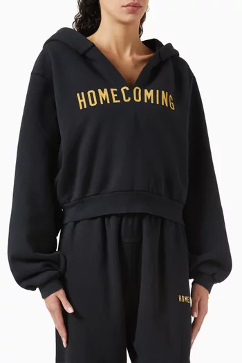 V-neck Crop Hoodie in Cotton-fleecev