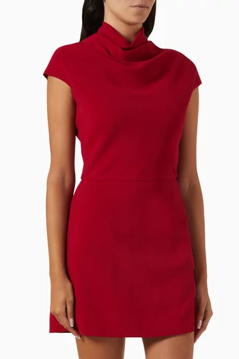 Draped-neck Slit Mini Dress in Cady