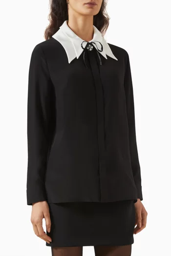 Contrast-collar Shirt in Silk Crêpe