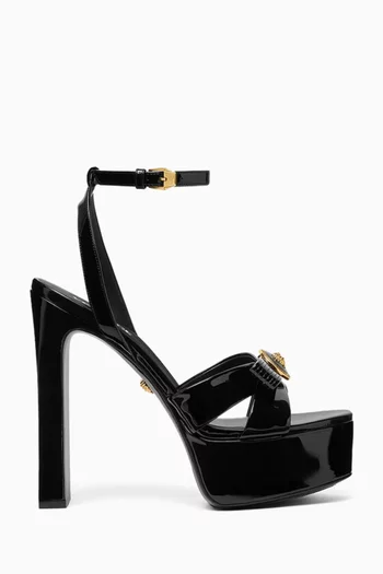 Gianni 140 Ribbon Platform Sandals in Patent Leather