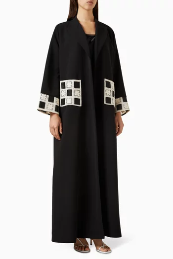 Notched Lapel Crochet Abaya in Crepe