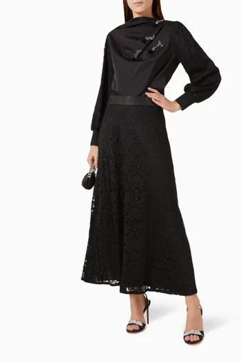 Embellished Lace-trimmed Blouse in Satin